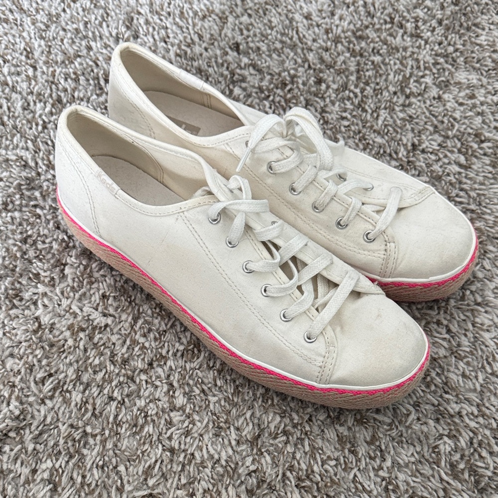 Keds Cream Sneakers with Pink Accent
